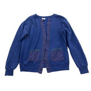 Vintage Lee Open Front Sweatshirt Cardigan Size Large Womens Dark Blue Floral L